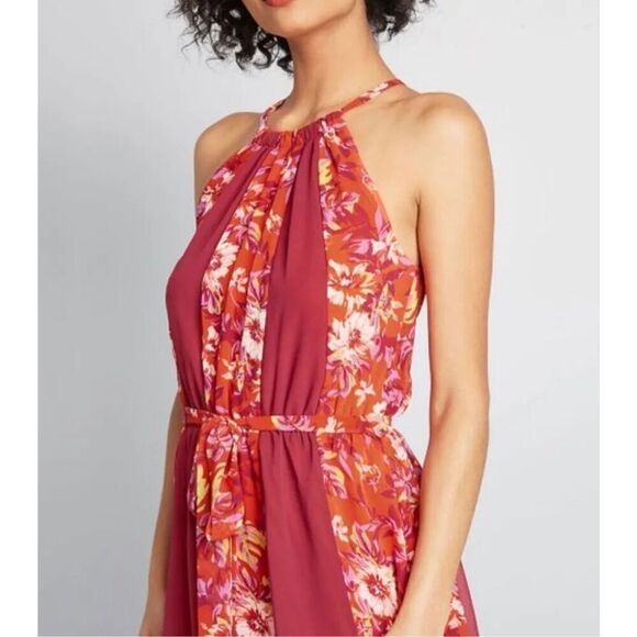 NWOT Modcloth Dress Burgundy Floral Illuminated Elegance Halter Maxi Dress XXS - Picture 2 of 11